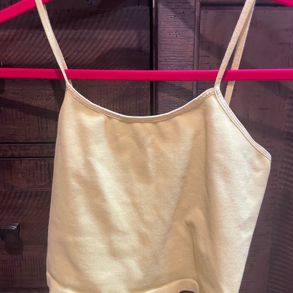 FREE PEOPLE Yellow crop tank with cross cross open back